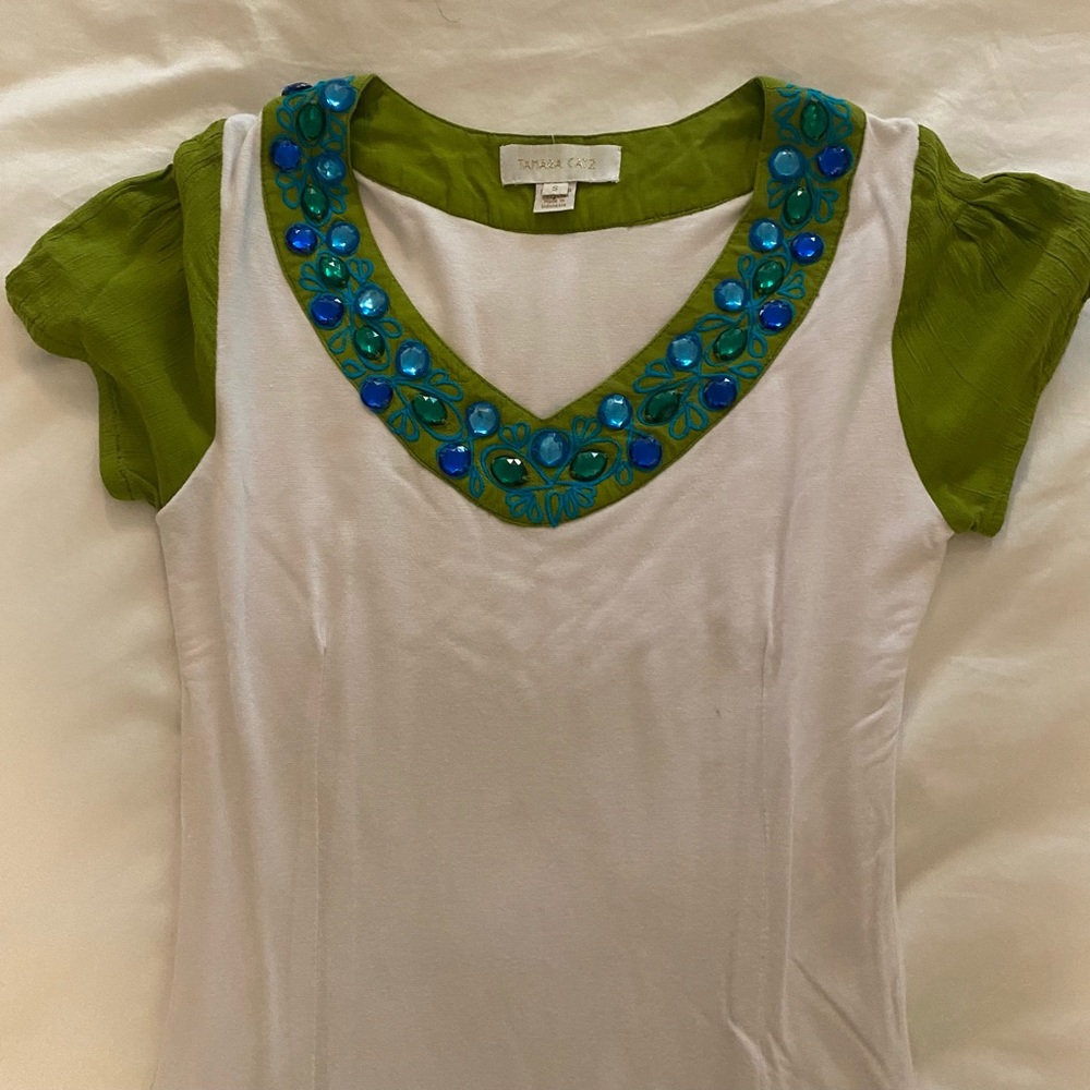 💙💚Tamara Catz 💙💚 women’s size small rayon and Lycra embellished dress